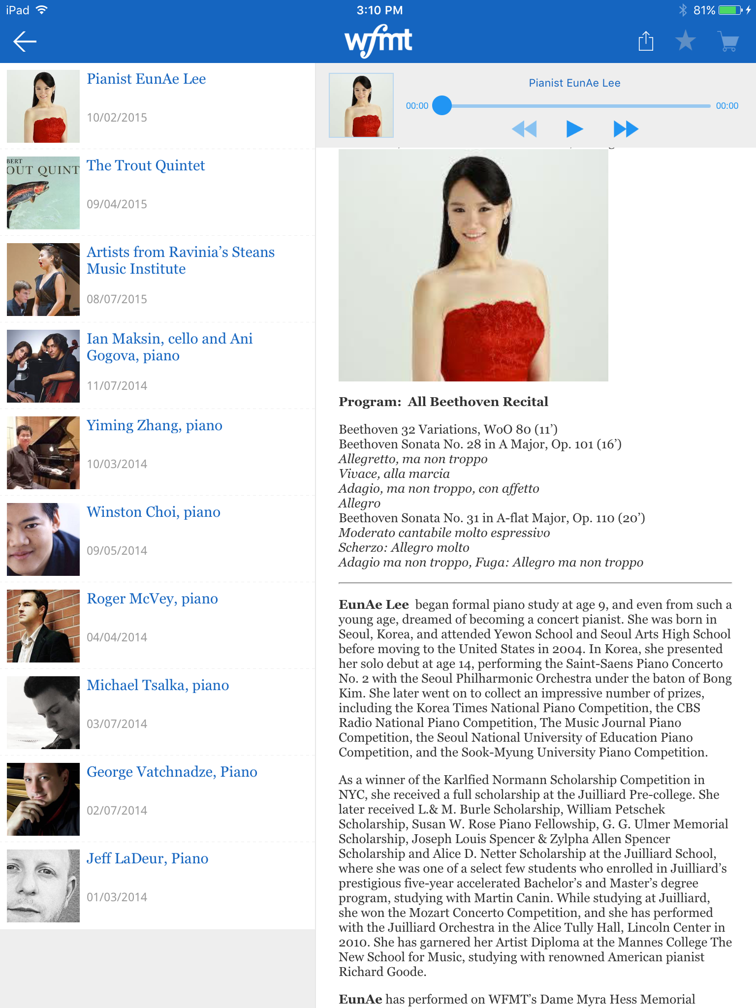 WFMT Android app podcast screen
